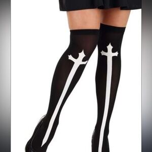 ⭐️Black & White Cross Knee High Panty Hose Gothic OSFA NWT